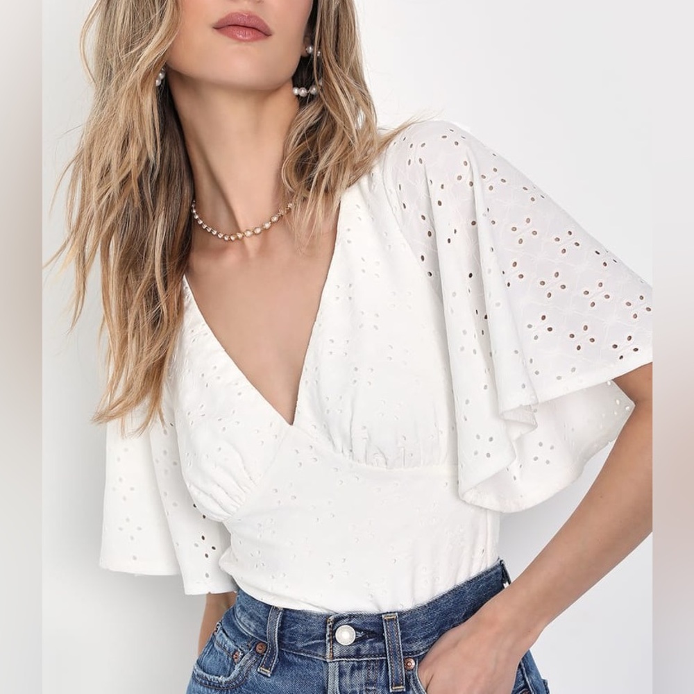 Lulus Eyelet Embroidery Tie Back Bodysuit